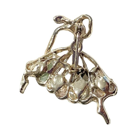 Vintage Ballerina Faux Pearl Rhinestone Brooch Pin Gold Tone MCM Whimsical 1.75” - Picture 3 of 5